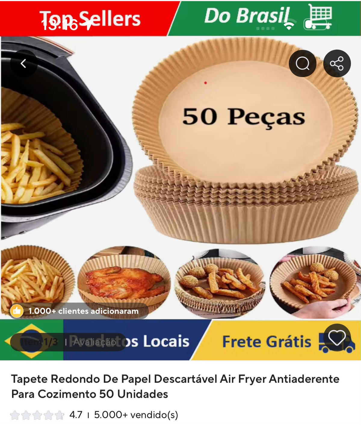 Papel descartável para air fryer com 50 unidades