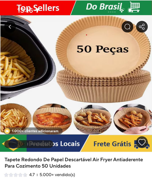 Papel descartável para air fryer com 50 unidades