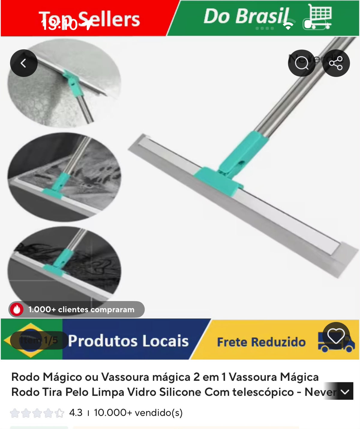 Rodo mágico 2 em 1 para limpeza de vidros